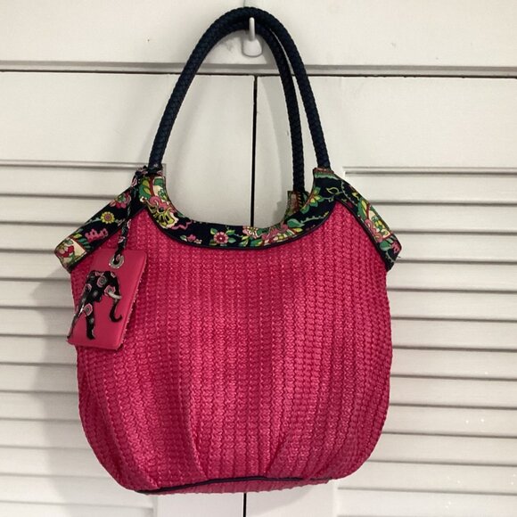 Vera Bradley Petal Paisley Woven Straw Bucket Tote Bag Beach Weekend - Picture 1 of 16